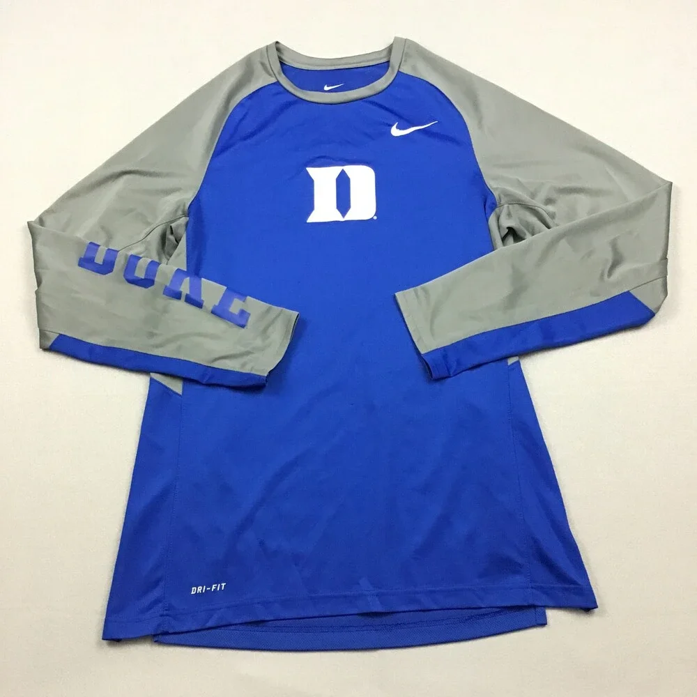 Duke Blue Devils Shirt Men Medium Blue Gray Nike Elite Basketball Dri FIt Swoosh